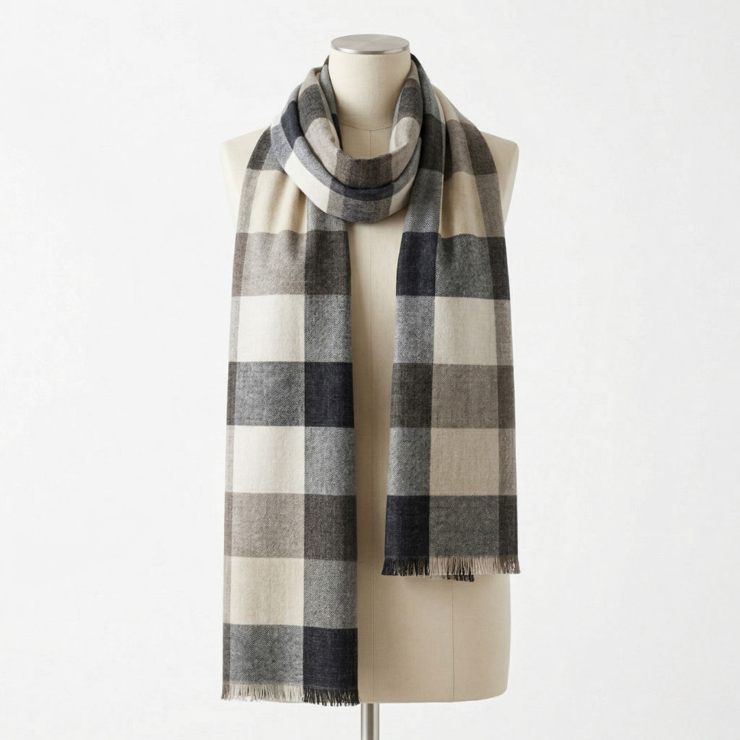 Classic Checkered Brown Grey Scarf
